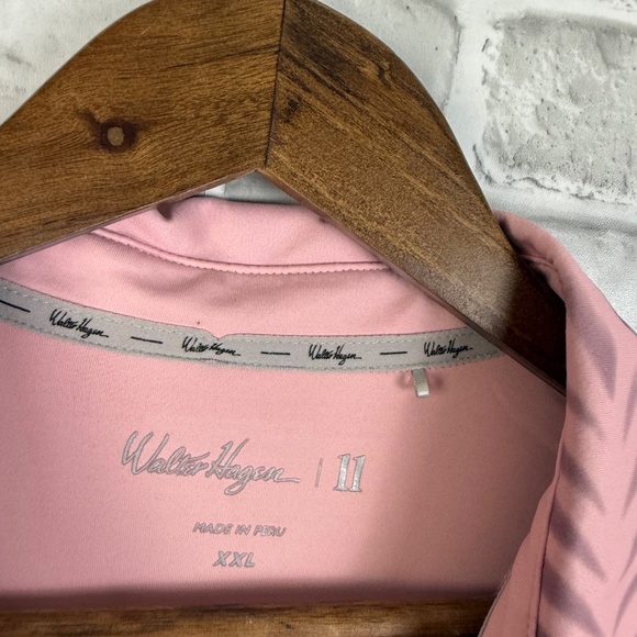 Walter Hagen Light Pink Palm Leaves AOP Performance Golf Polo Mens 2XL Stretch - Picture 3 of 6